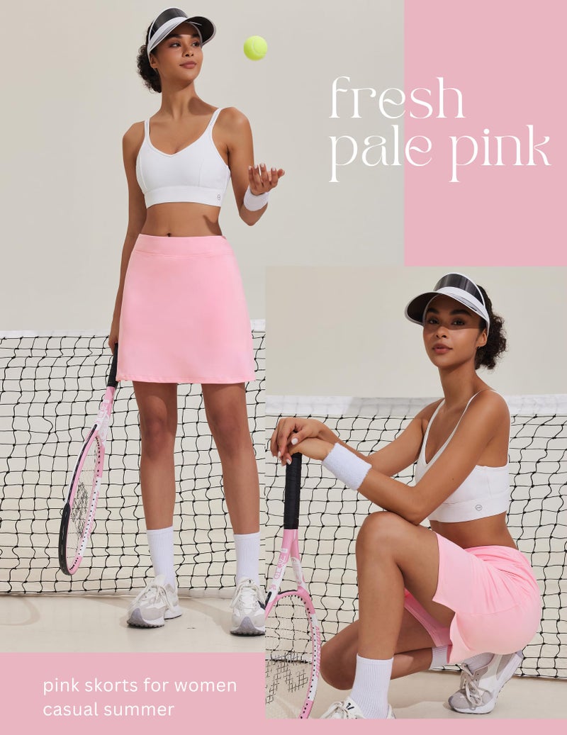 Ekouaer Womens Skirts Tennis Golf Athletic Skorts Double Layer Solid Color Causal Lightweight Sportswear Pink - Image 4